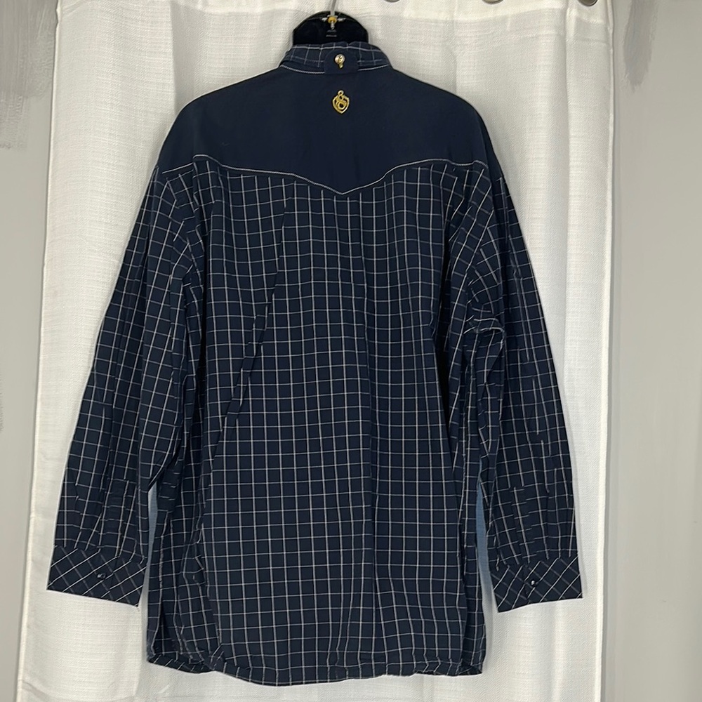 Eight 732 Checkered men’s button down Shirt navy blue with Gold Details - Picture 6 of 14